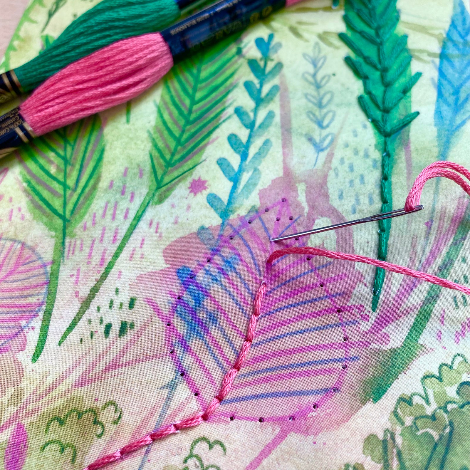 PEMB002-Pink and Green Spring Floral Paper Embroidery Kit