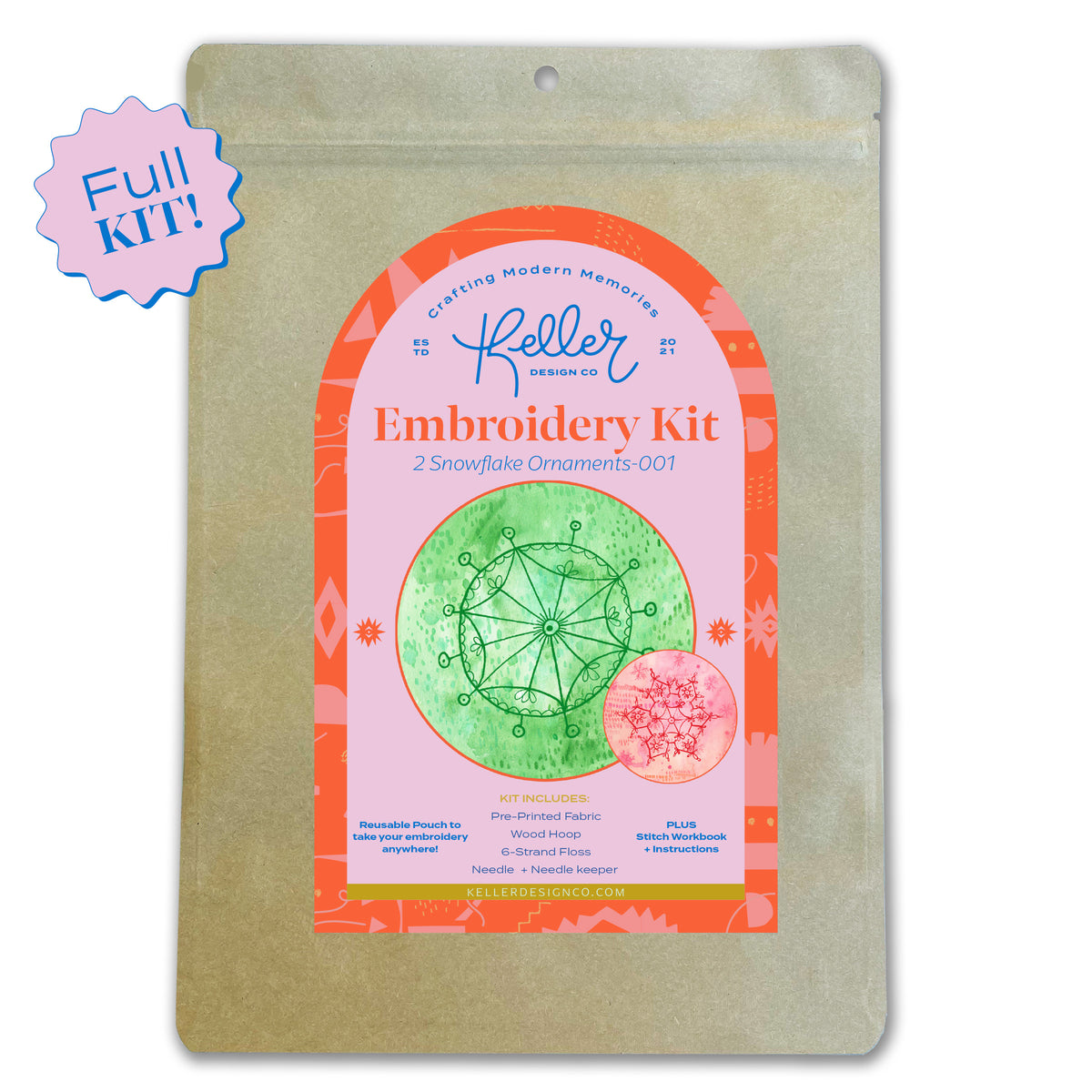 Snowflake Ornament Embroidery Kit-Red/Green (Small)