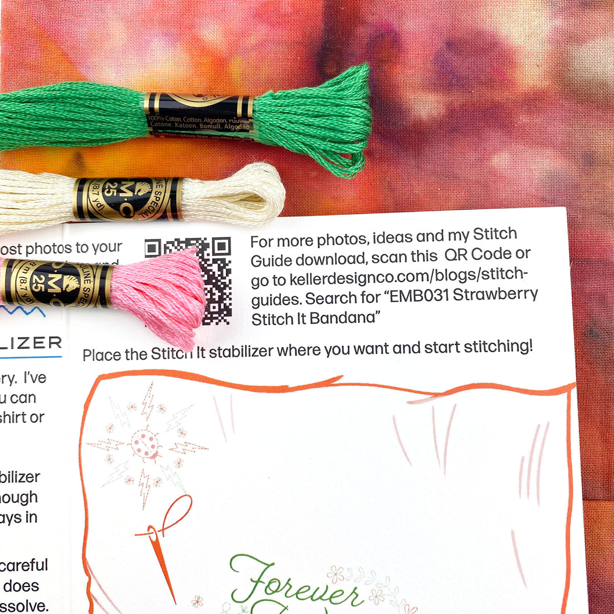 DIY Customizable Strawberry Bandana Ice Dye Embroidery Kit