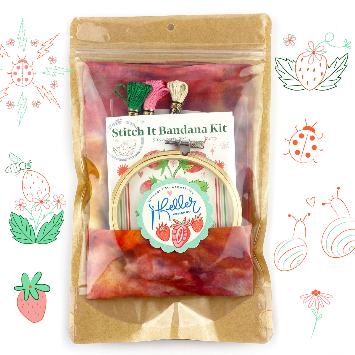 DIY Customizable Strawberry Bandana Ice Dye Embroidery Kit