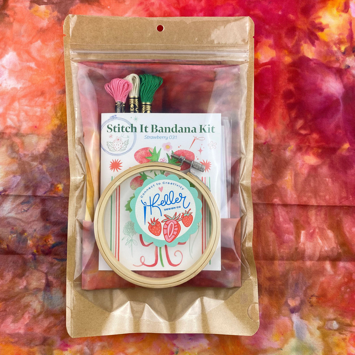 DIY Customizable Strawberry Bandana Ice Dye Embroidery Kit