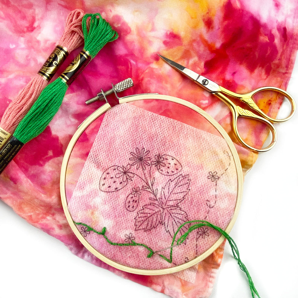 DIY Customizable Strawberry Bandana Ice Dye Embroidery Kit