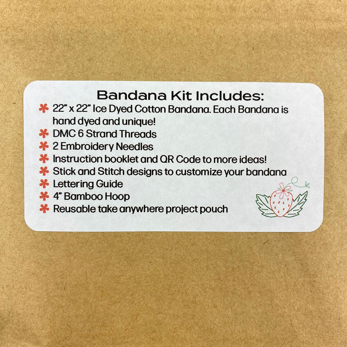 DIY Customizable Strawberry Bandana Ice Dye Embroidery Kit