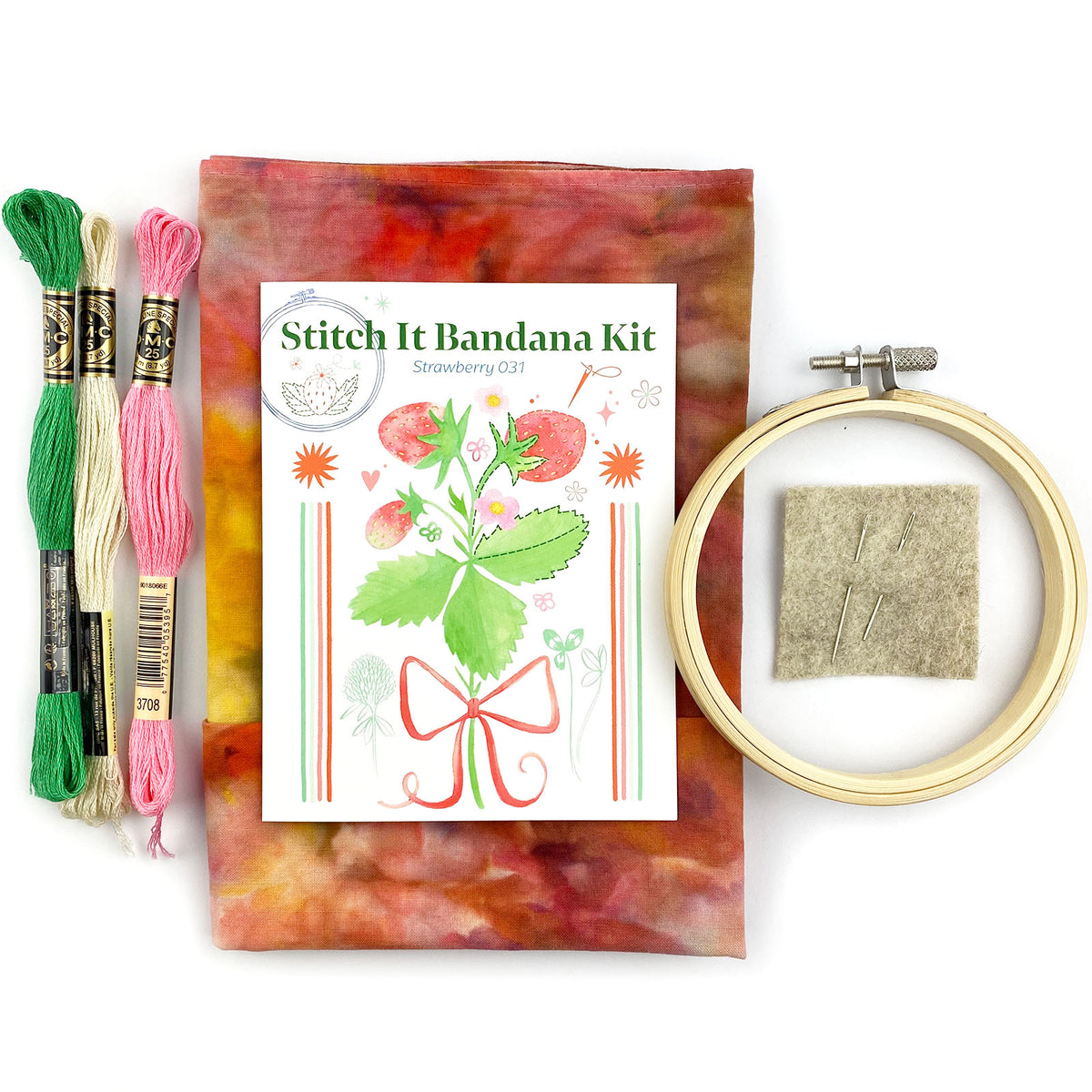 DIY Customizable Strawberry Bandana Ice Dye Embroidery Kit