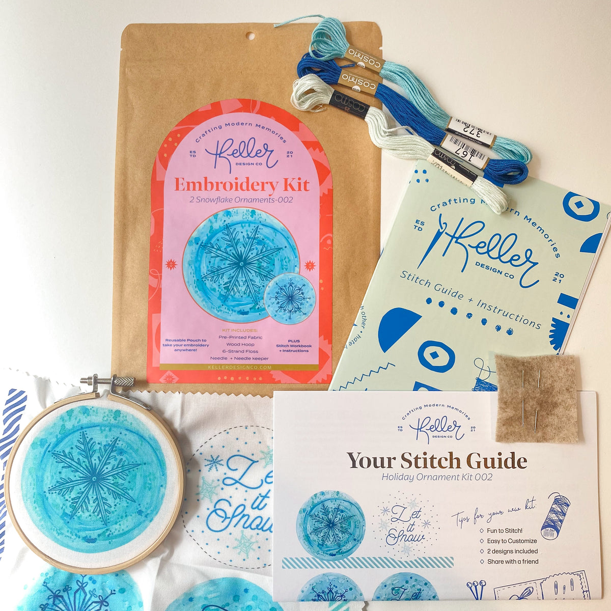 Snowflake Ornament Embroidery Kit-Blue/Blue (Small)