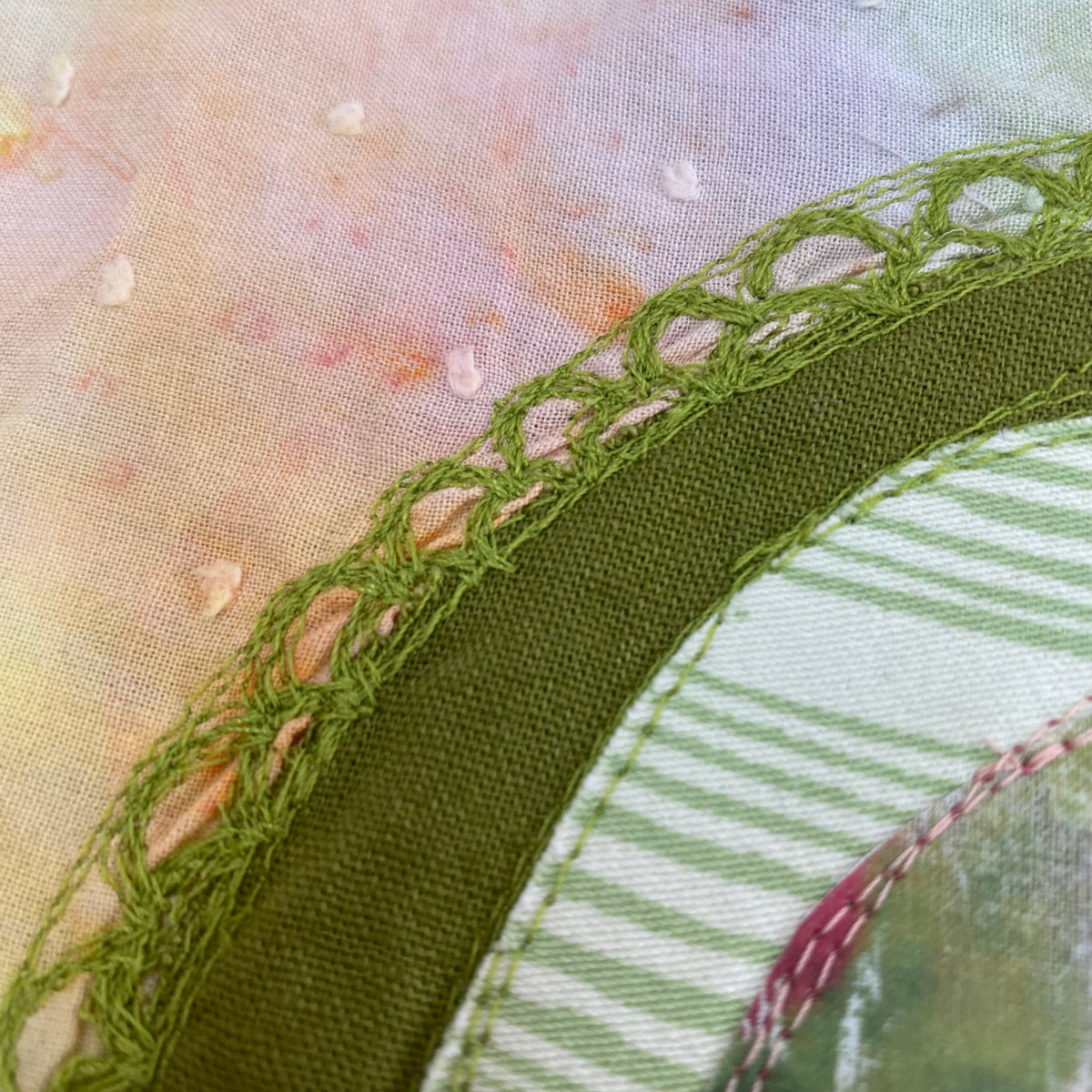 Keller Original Art- Fabric Collage with Floral Transfer