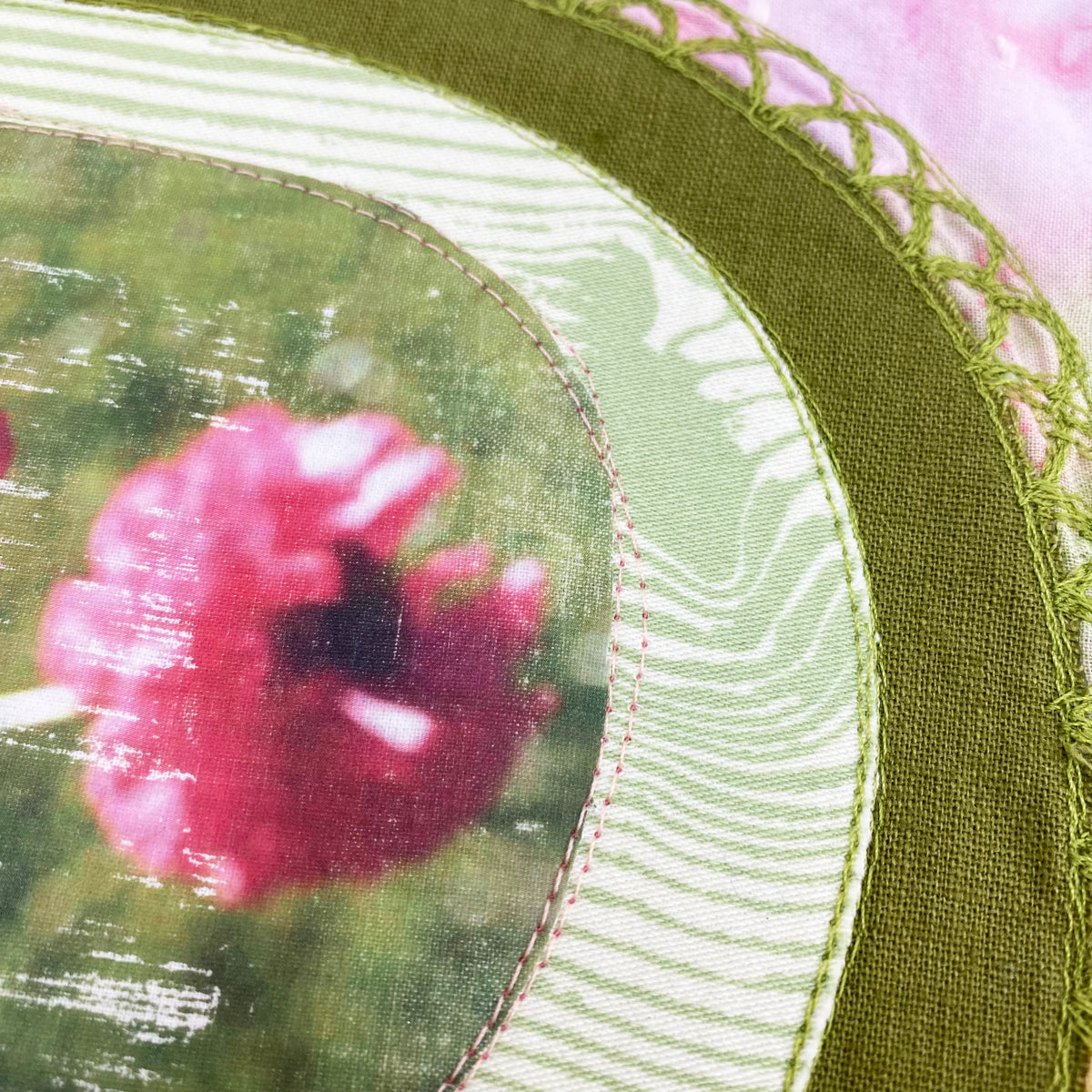 Keller Original Art- Fabric Collage with Floral Transfer