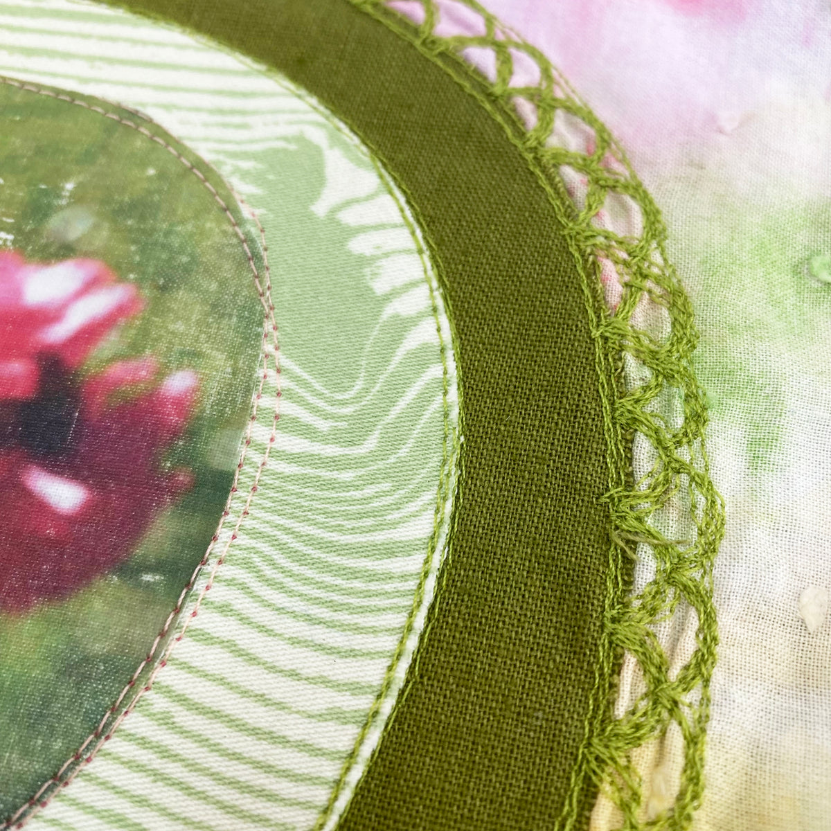 Keller Original Art- Fabric Collage with Floral Transfer