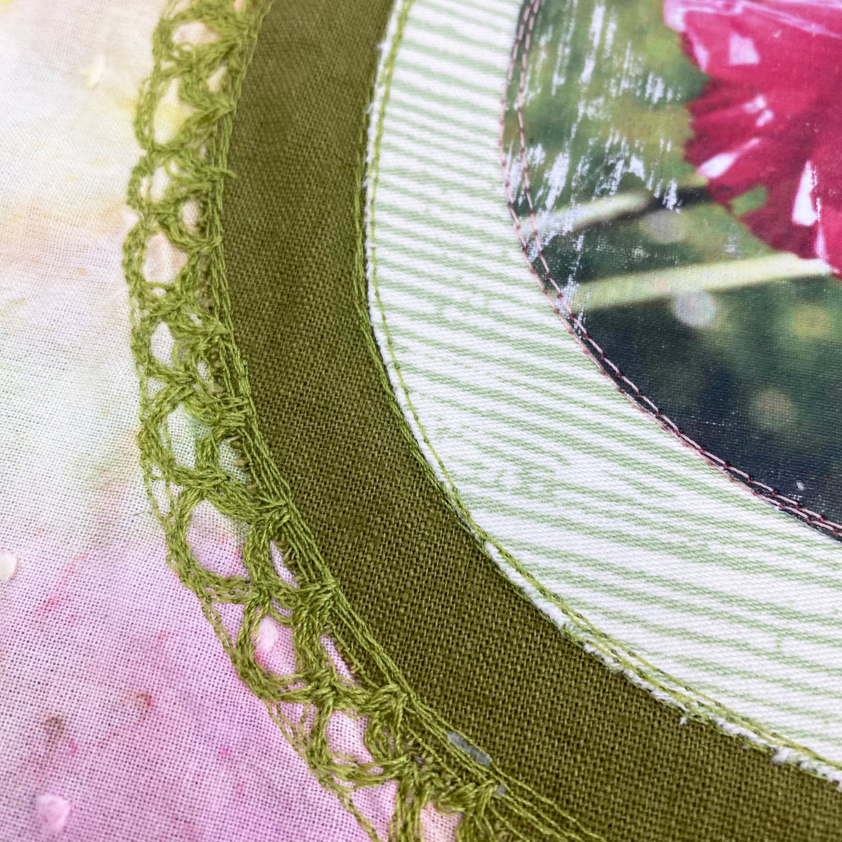 Keller Original Art- Fabric Collage with Floral Transfer