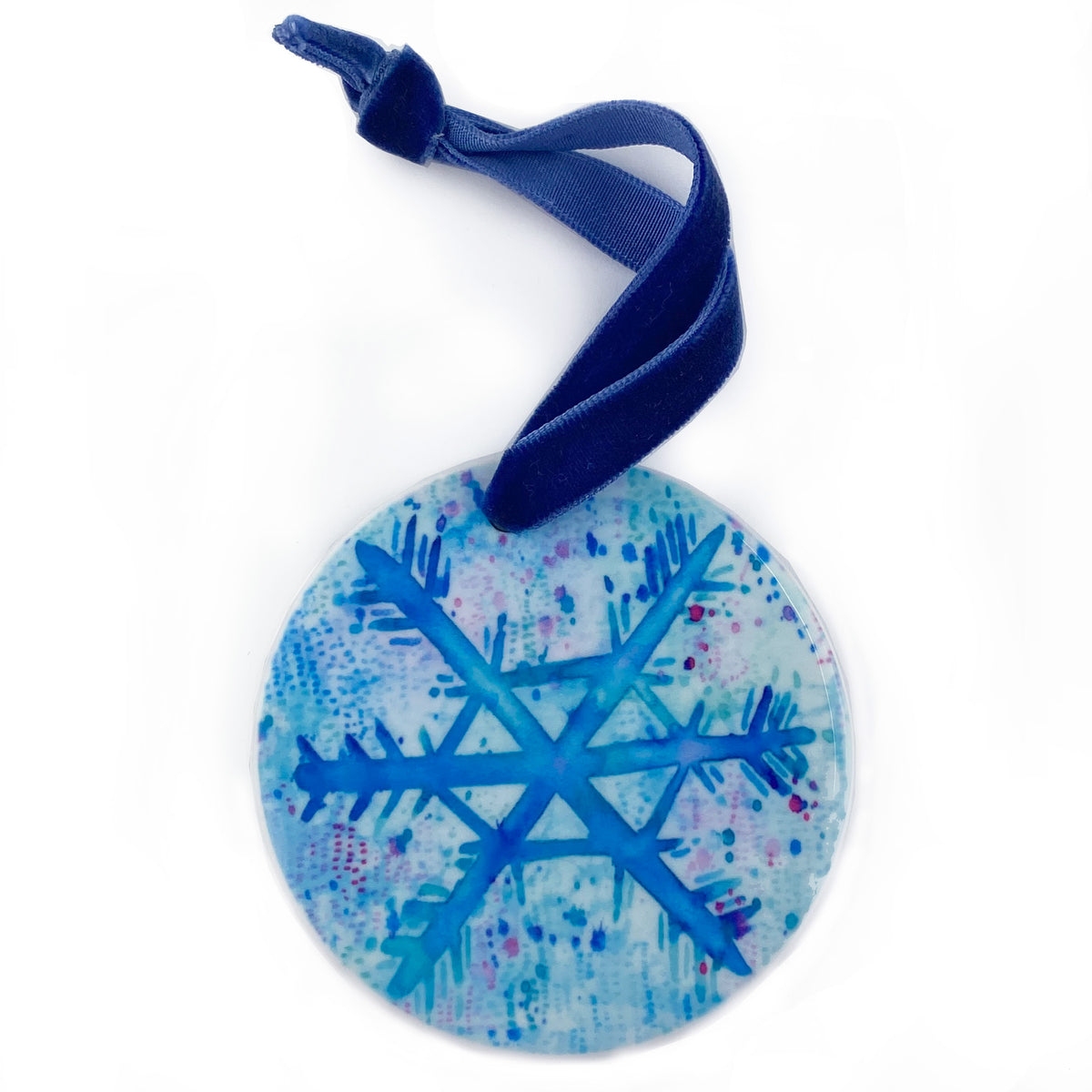 Ceramic Ornament with Blue Snowflake Print