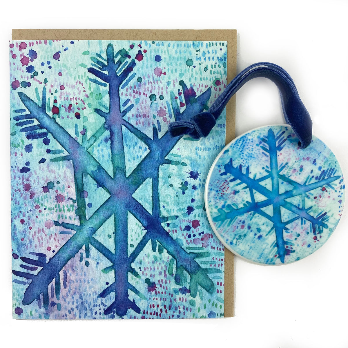 Ceramic Ornament with Blue Snowflake Print