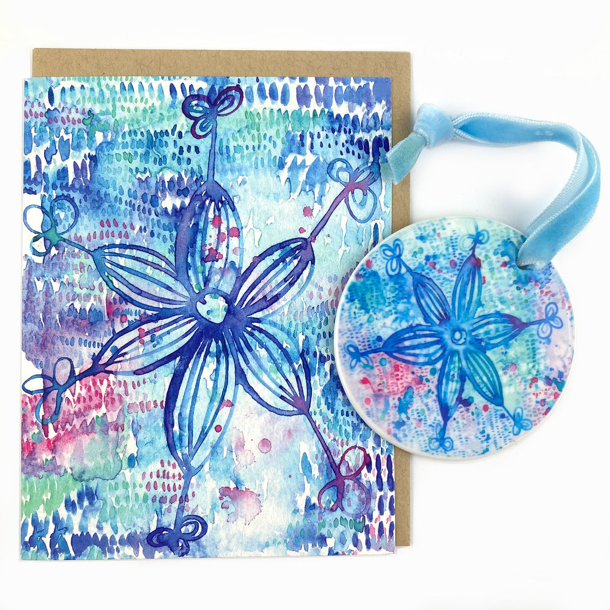 Ceramic Ornament with Blue Snowflake Print