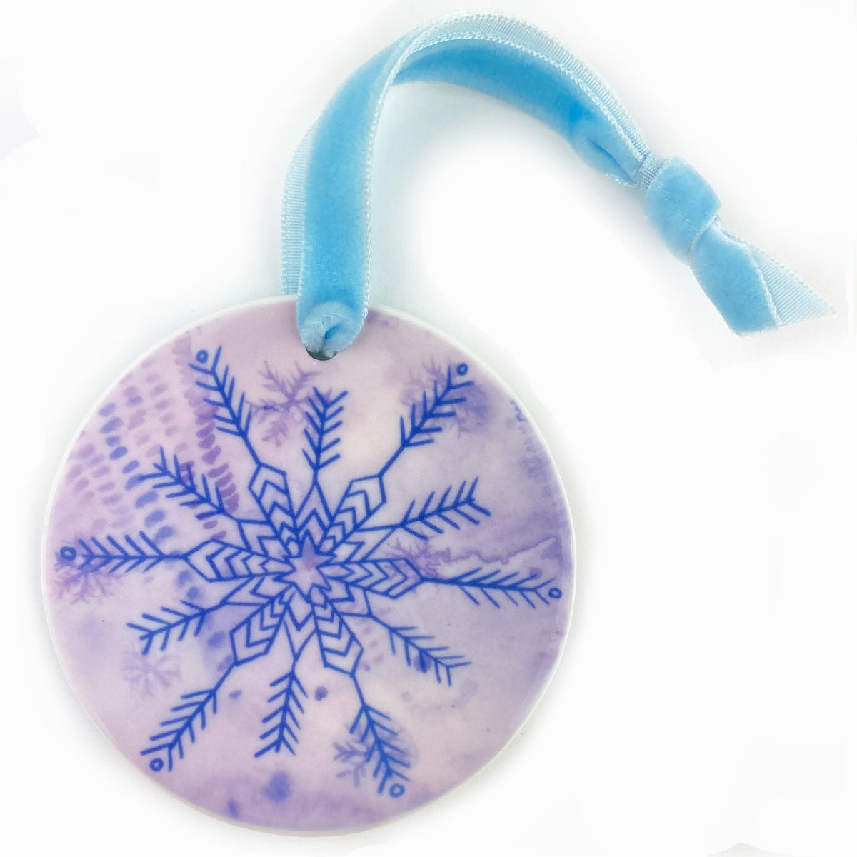 Ceramic Ornament with Purple Snowflake Print