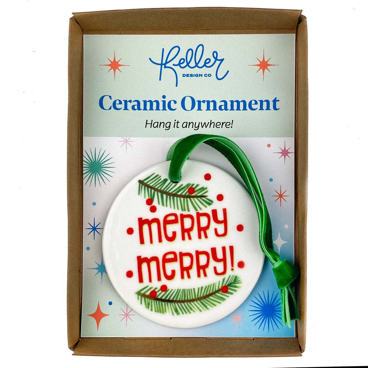 Ceramic Ornament with Merry Merry Print