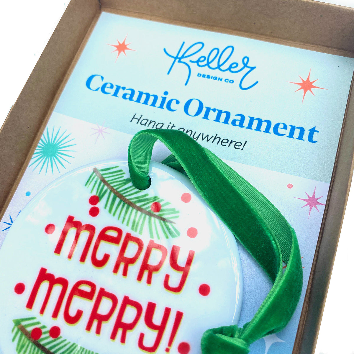 Ceramic Ornament with Merry Merry Print