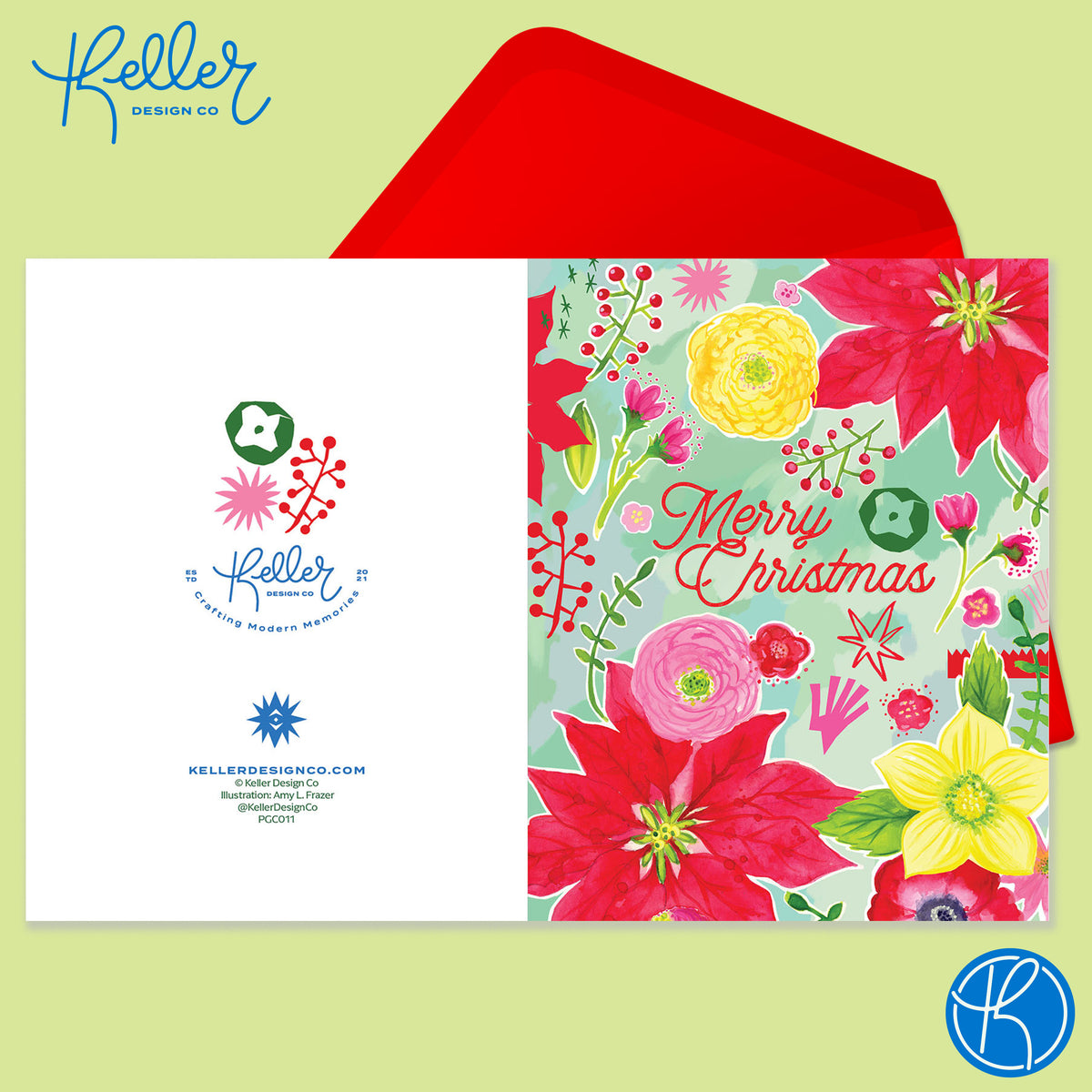Boxed Set of 8 Cards-Merry Christmas Floral Greeting Cards