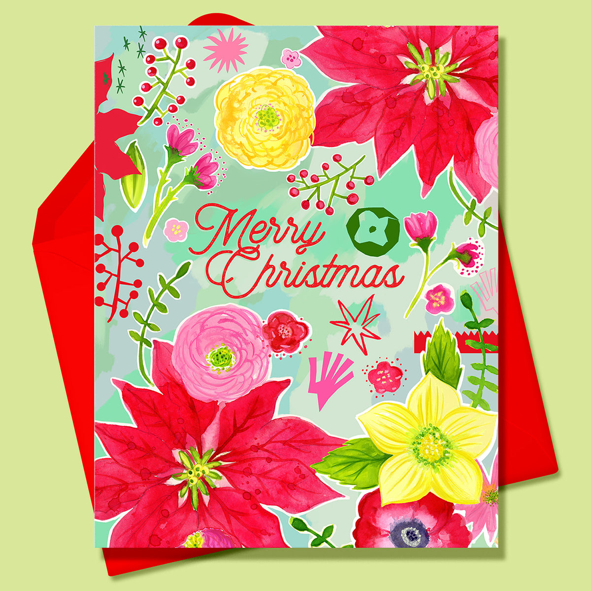 Boxed Set of 8 Cards-Merry Christmas Floral Greeting Cards