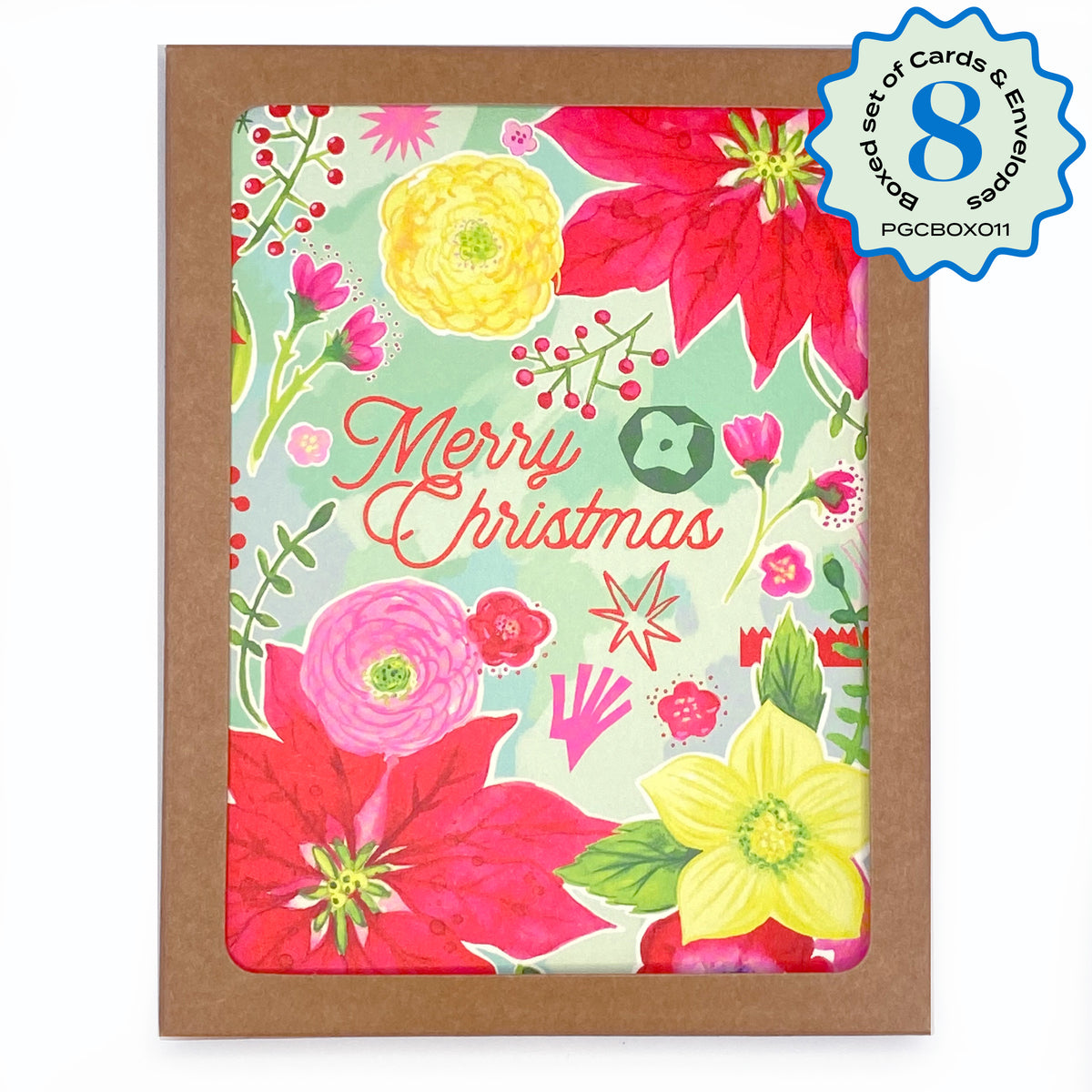 Boxed Set of 8 Cards-Merry Christmas Floral Greeting Cards