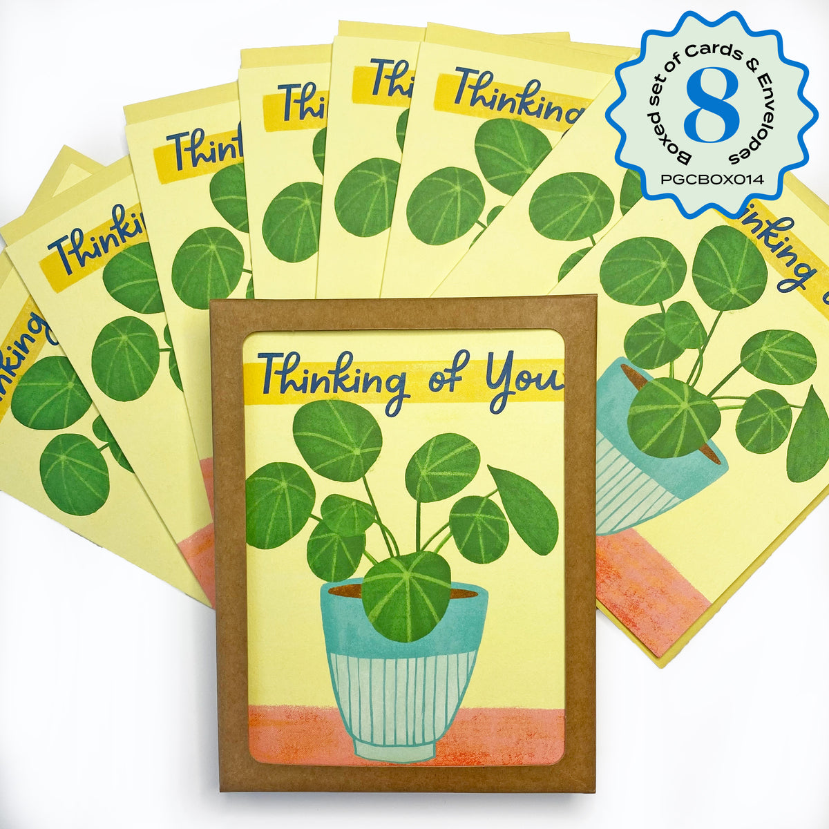 Boxed Set of 8 Cards-Thinking of You Pilea Plant Greeting Cards