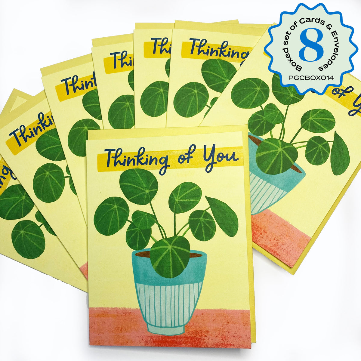 Boxed Set of 8 Cards-Thinking of You Pilea Plant Greeting Cards