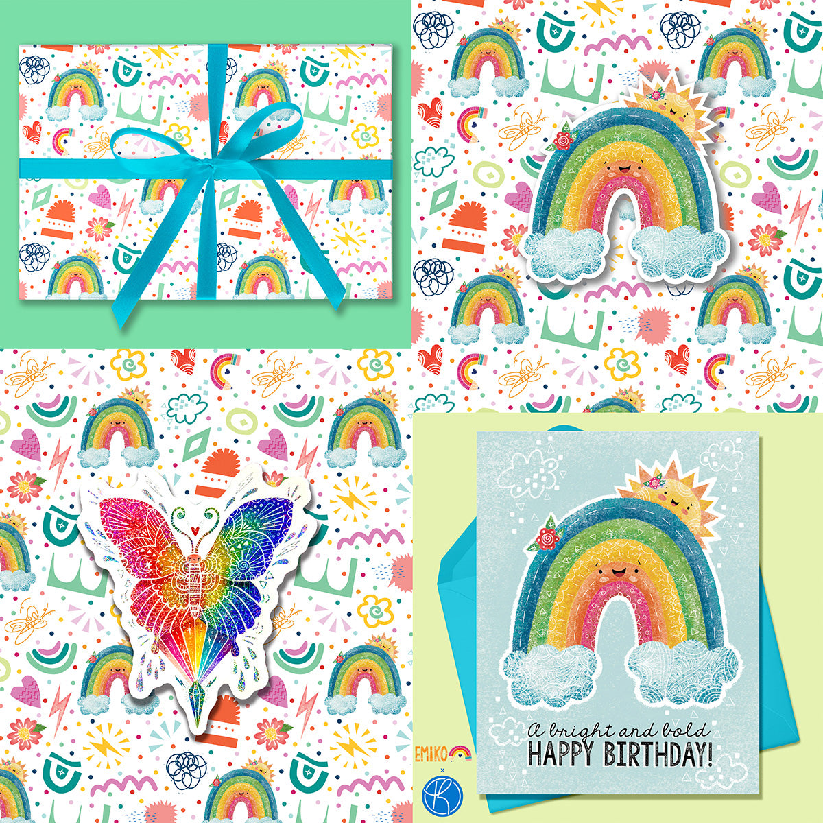 Emiko Rainbow Mix Gift Wrap-3 Sheets