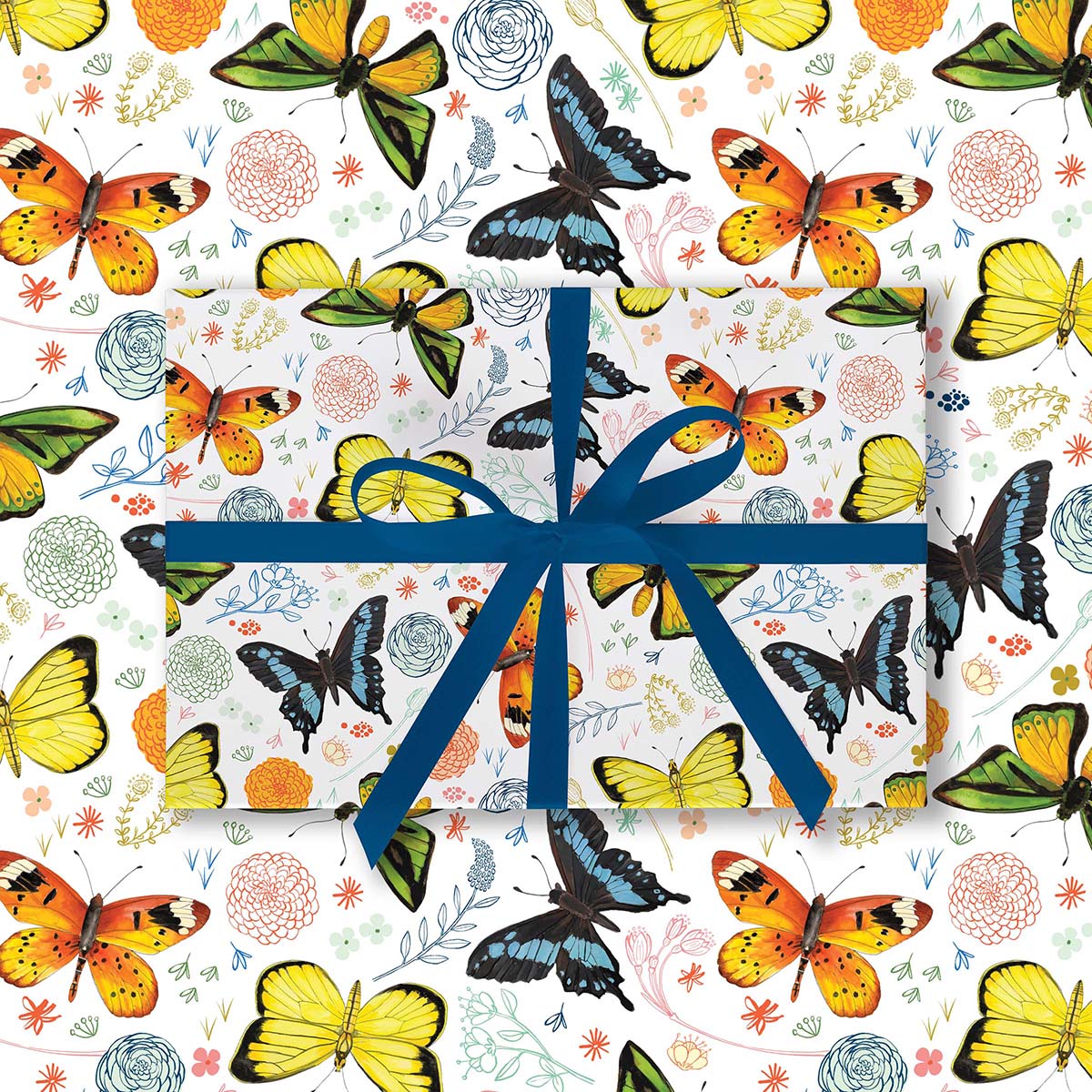 Butterflies on White Gift Wrap-3 Sheets